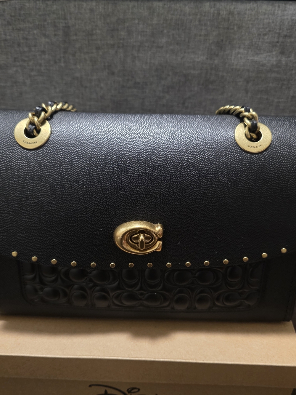Coach Black Leather Shoulder Bag with Gold Hardware